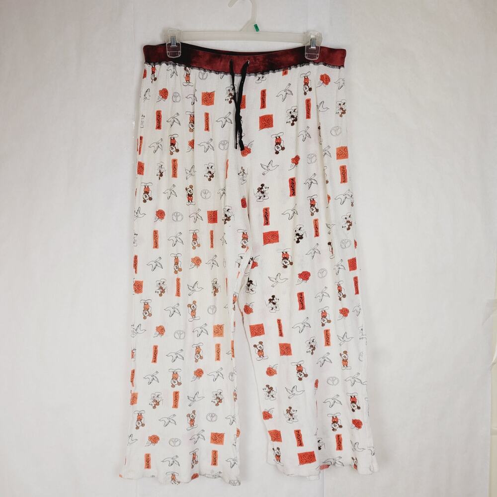 Disney Mickey peace print waffle knit pajama pants Size XL Fangear Loungewear